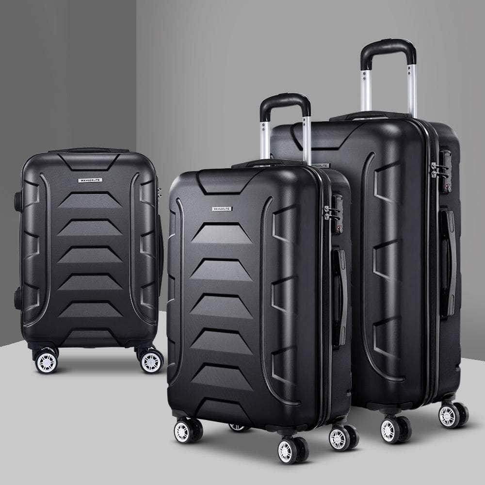 3pc Luggage Trolley Travel Suitcase Set TSA Hard Case Lightweight Black