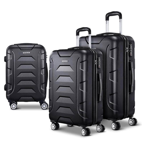 3pc Luggage Trolley Travel Suitcase Set TSA Hard Case Lightweight Black