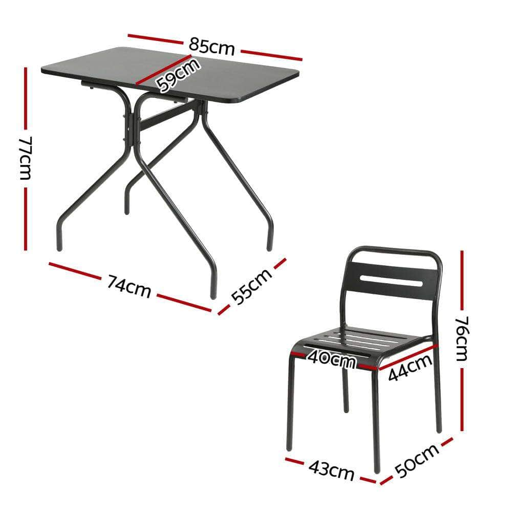 3PC Outdoor Bistro Set Patio Furniture Black