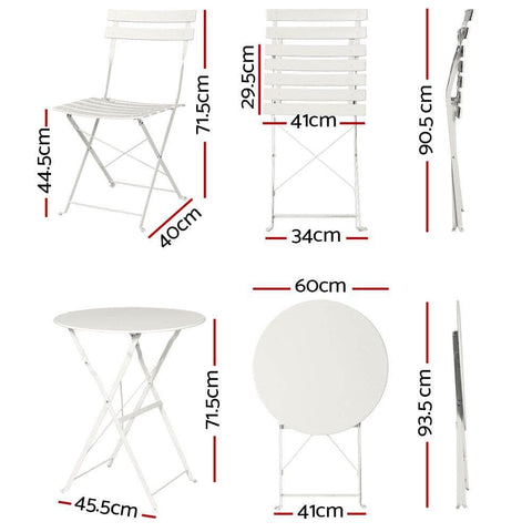 3Pc Outdoor Bistro Set Steel Table And Chairs Patio Furniture White