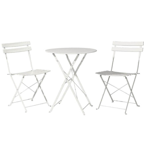 3Pc Outdoor Bistro Set Steel Table And Chairs Patio Furniture White