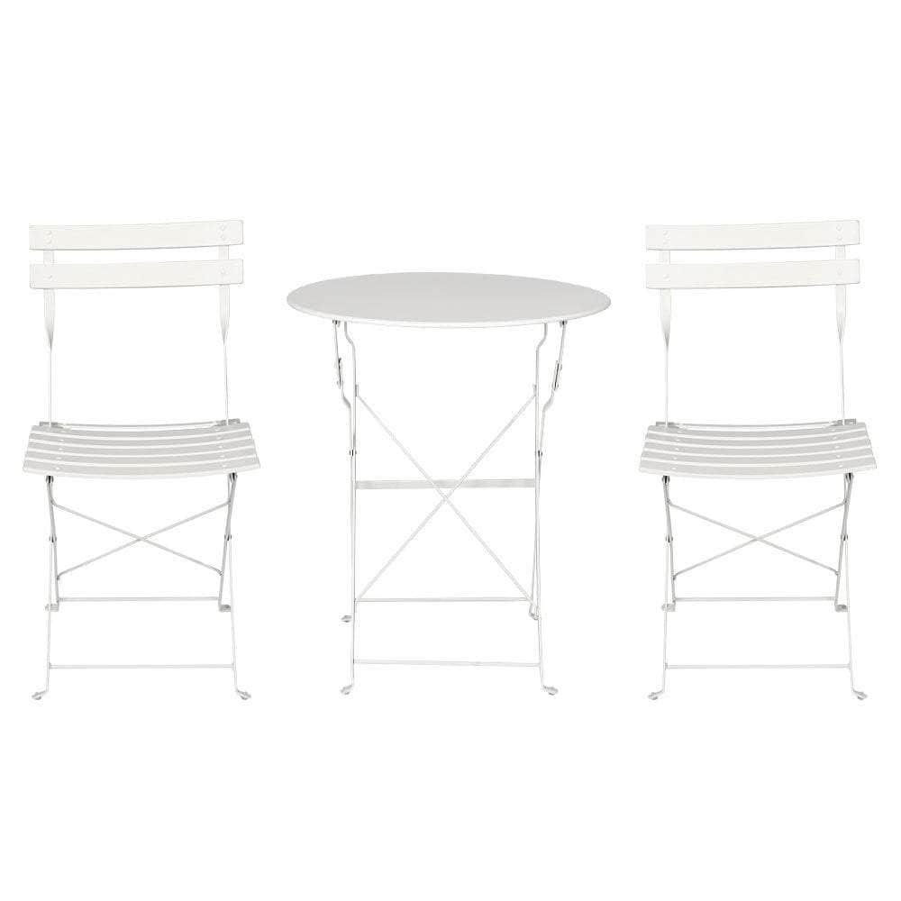 3Pc Outdoor Bistro Set Steel Table And Chairs Patio Furniture White