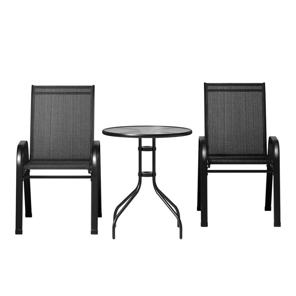 3PC Outdoor Bistro Set Table and Chairs Stackable Patio Furniture Black