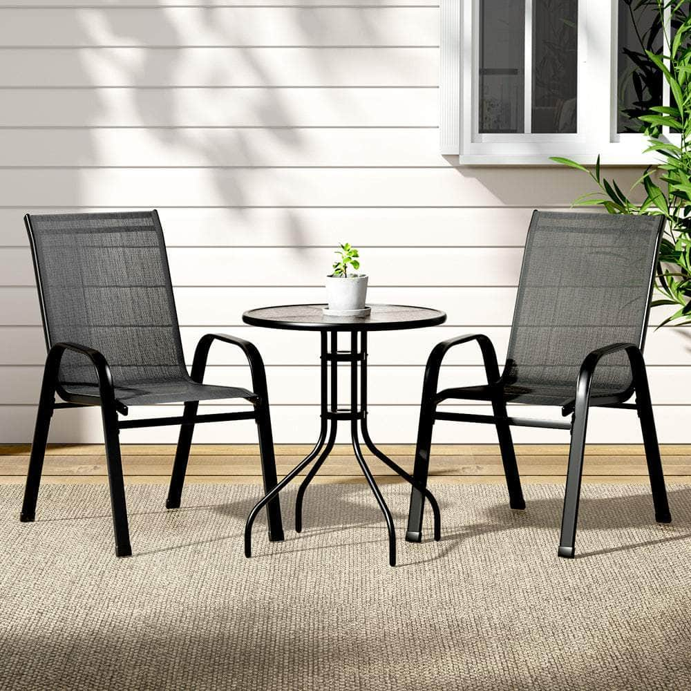 3PC Outdoor Bistro Set Table and Chairs Stackable Patio Furniture Black