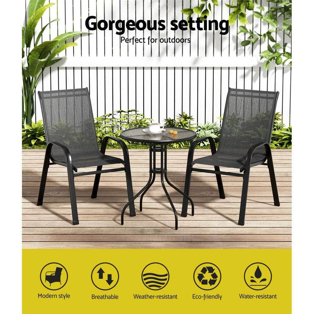 3PC Outdoor Bistro Set Table and Chairs Stackable Patio Furniture Black