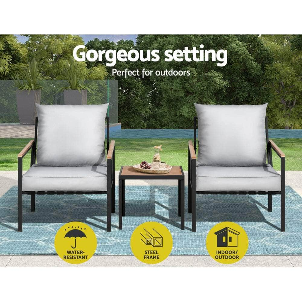 3Pc Outdoor Furniture Bistro Set Lounge Setting Chairs Table Patio Black