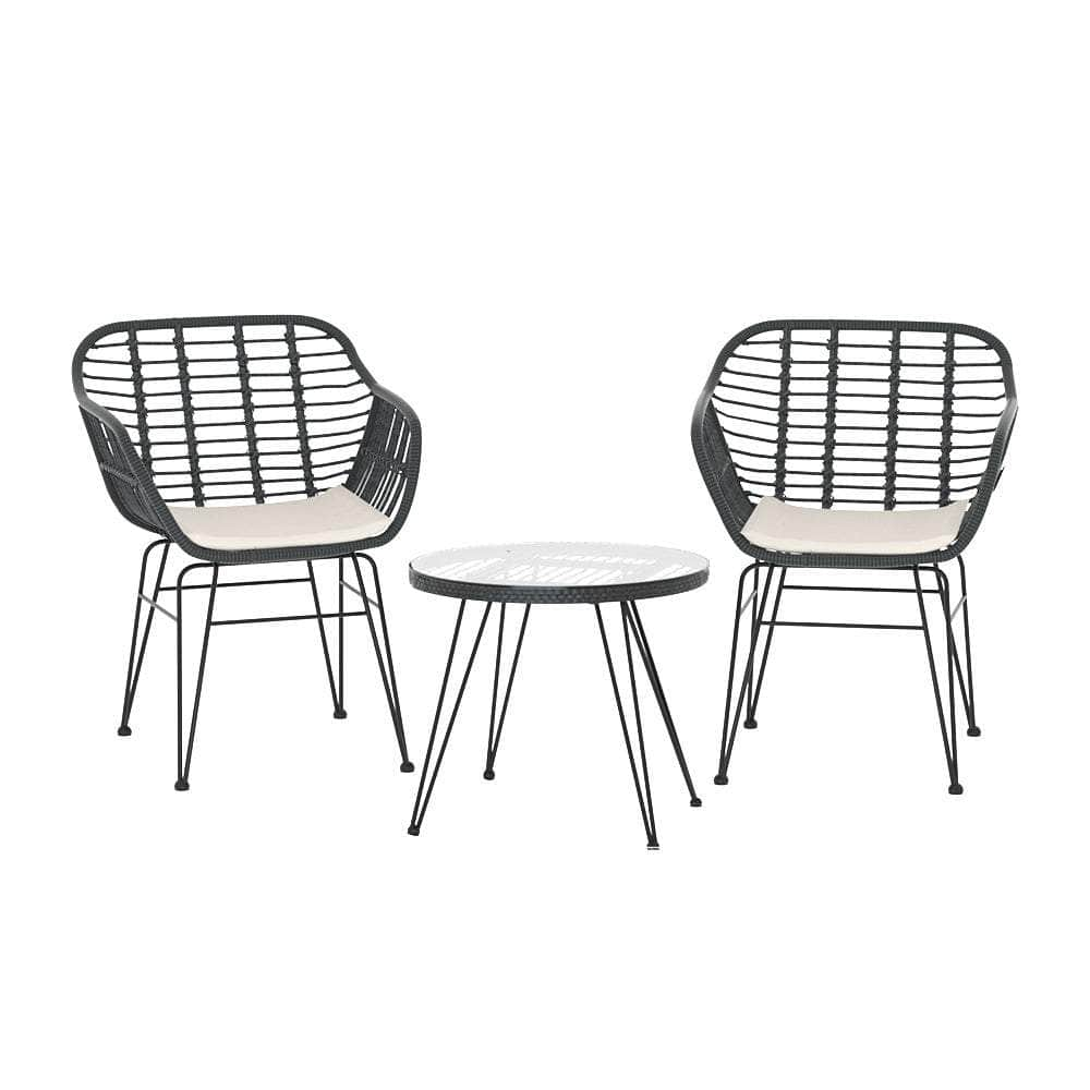 3PC Outdoor Furniture Set Lounge Setting Table Chairs Cushion Patio Grey