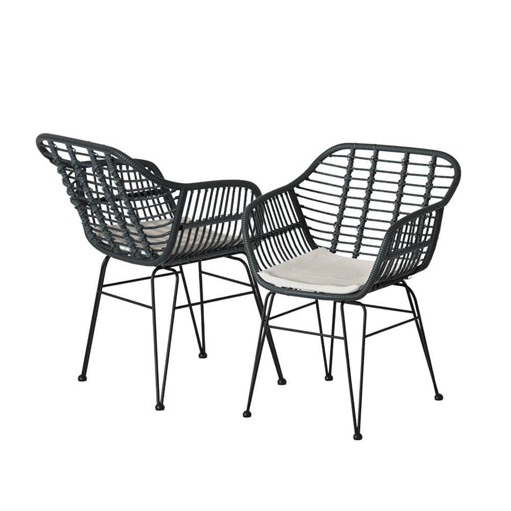 3PC Outdoor Furniture Set Lounge Setting Table Chairs Cushion Patio Grey