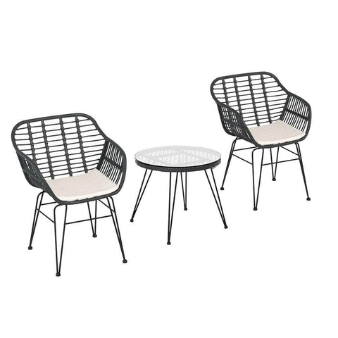 3PC Outdoor Furniture Set Lounge Setting Table Chairs Cushion Patio Grey