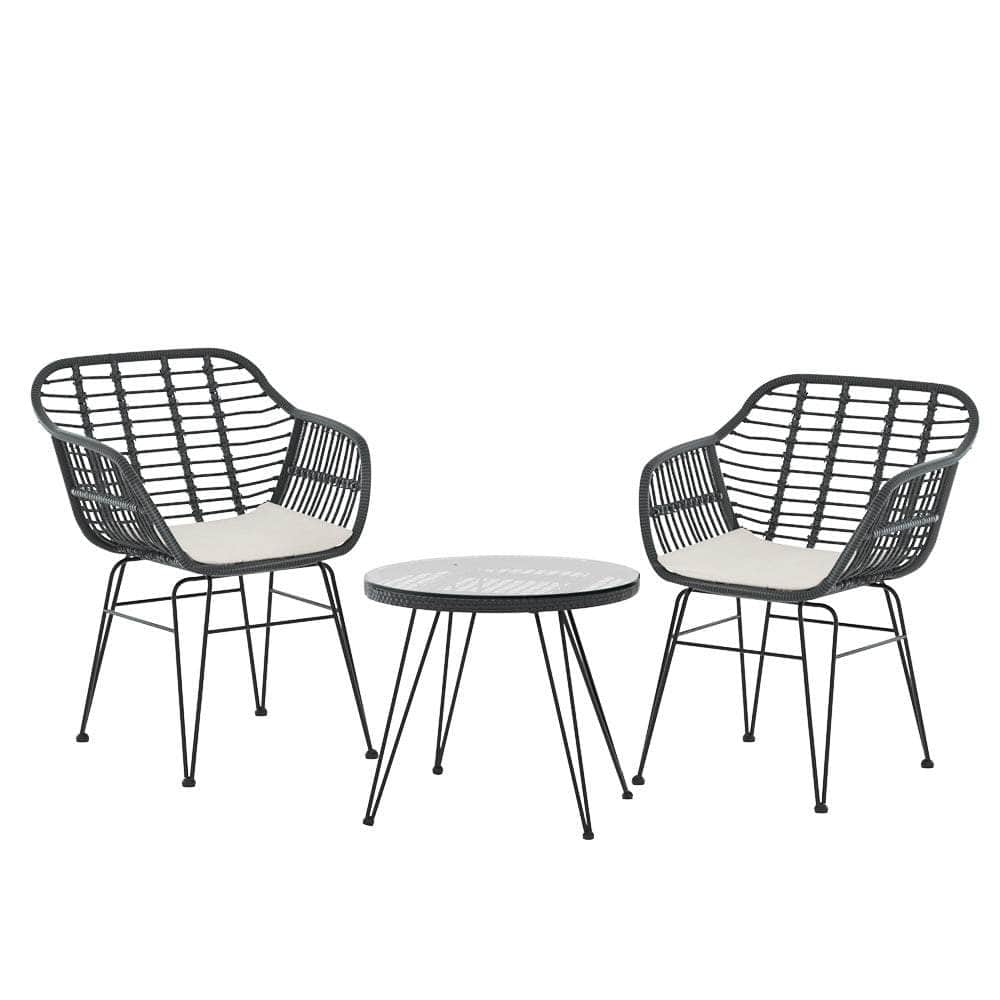 3PC Outdoor Furniture Set Lounge Setting Table Chairs Cushion Patio Grey