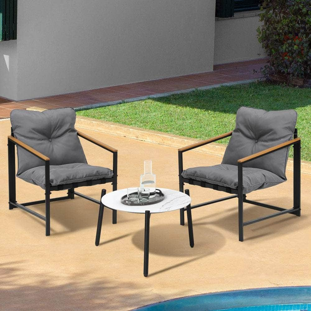 3PC Outdoor Patio Set 50CM Round White Marble Table