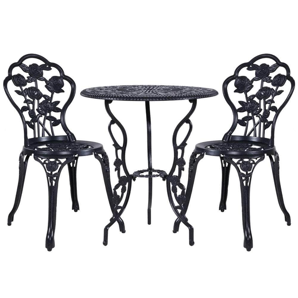 3PC Outdoor Setting Cast Aluminium Bistro Table Chair Patio Black