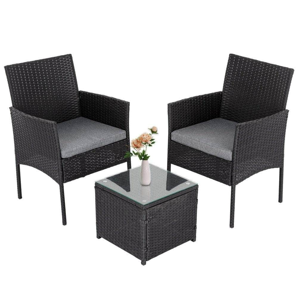 3Pc Outdoor Table And Chairs Set-Black