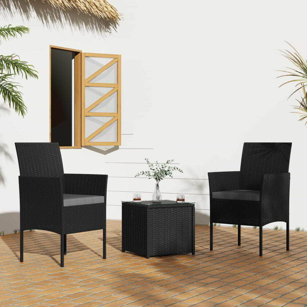 3Pc Outdoor Table And Chairs Set-Black