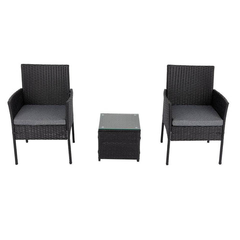 3Pc Outdoor Table And Chairs Set-Black