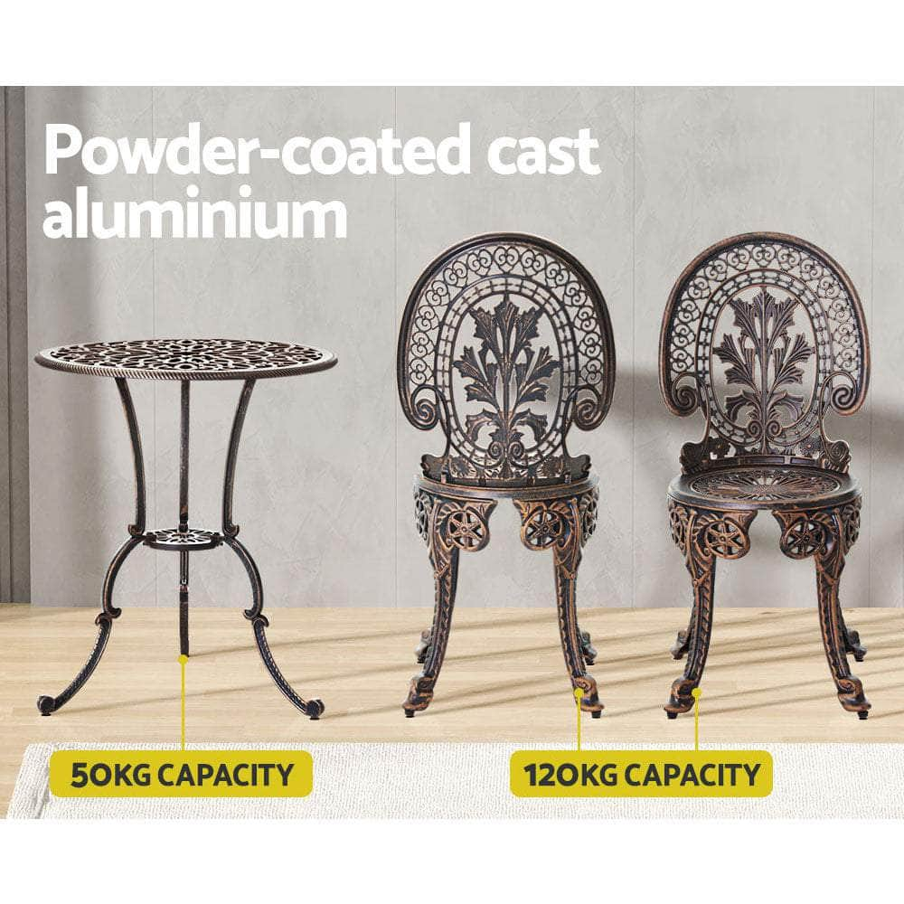 3Pc Patio Bistro Set - Aluminium Bronze