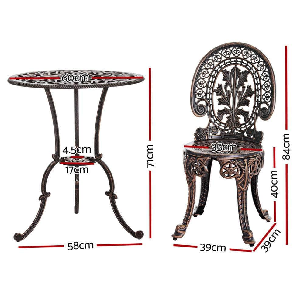 3Pc Patio Bistro Set - Aluminium Bronze