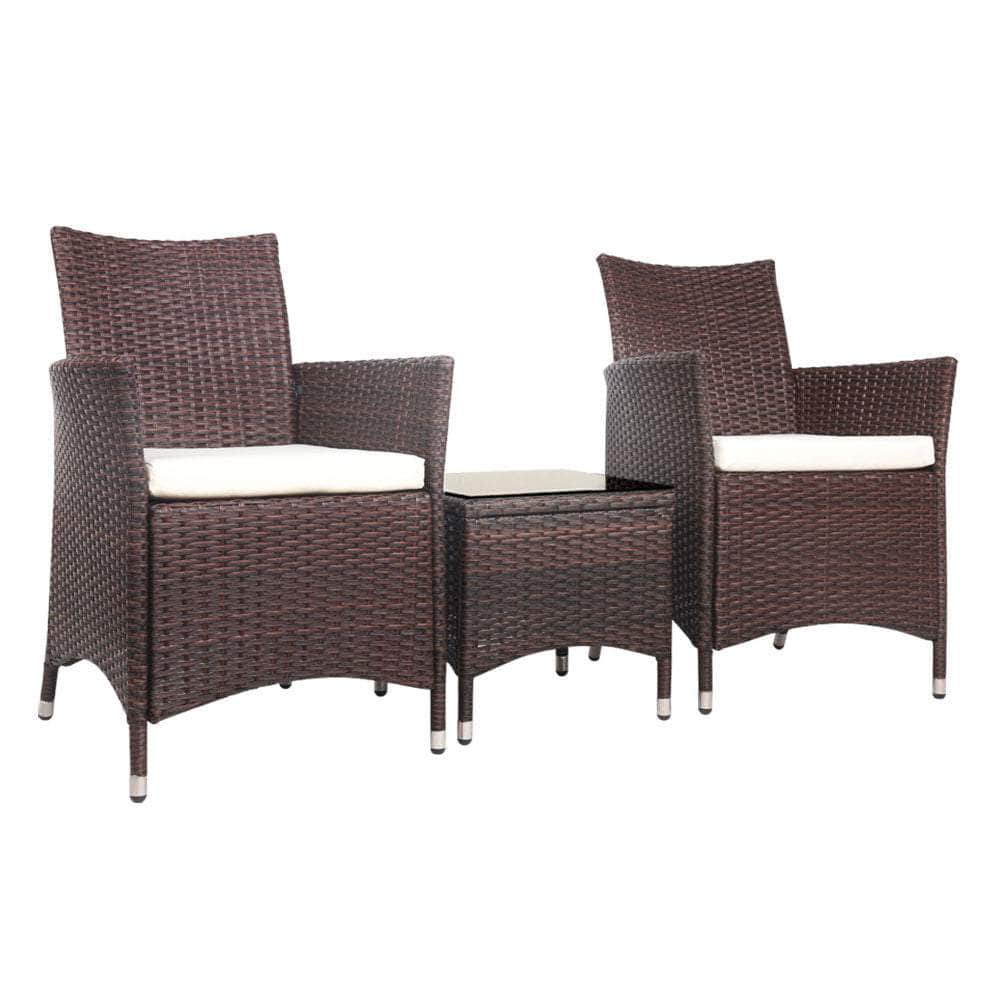 3pc Rattan Bistro Wicker Outdoor Furniture Set Brown