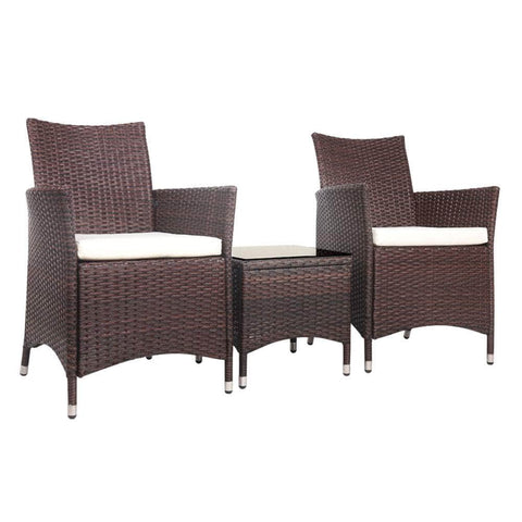 3pc Rattan Bistro Wicker Outdoor Furniture Set Brown