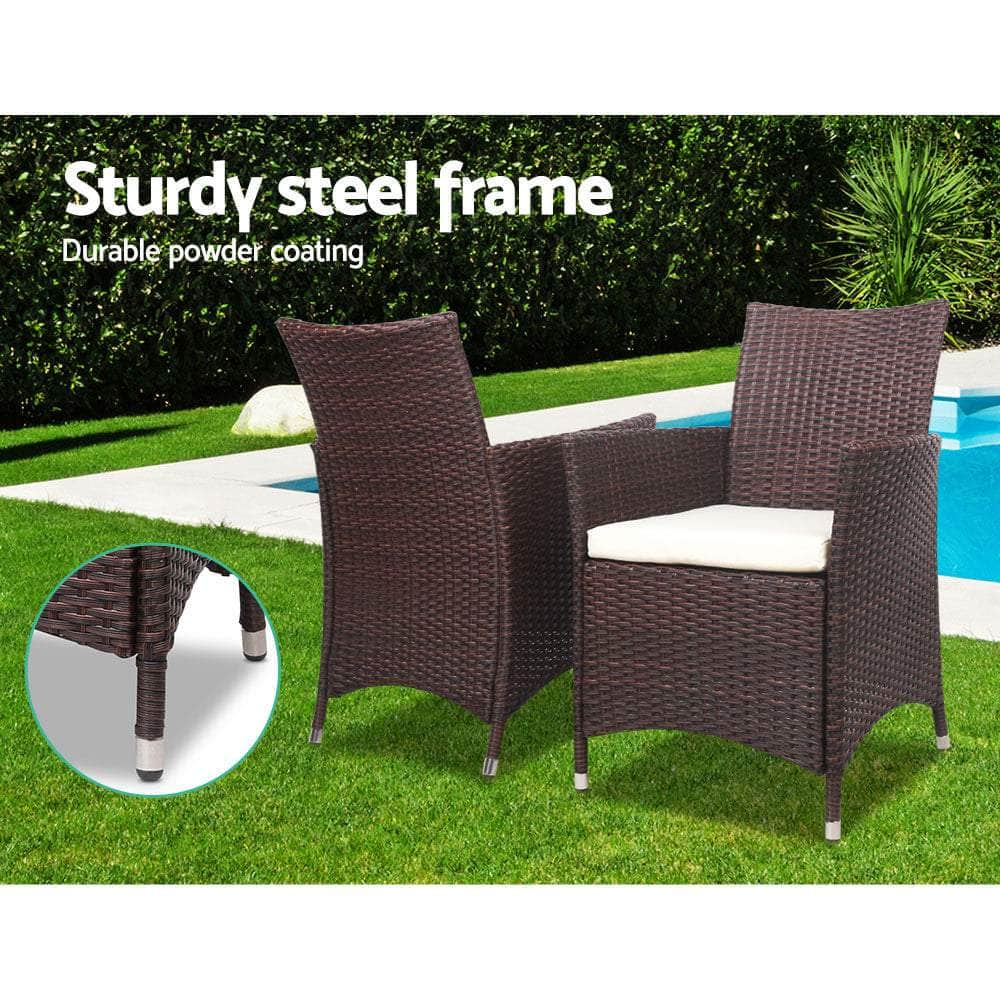 3pc Rattan Bistro Wicker Outdoor Furniture Set Brown