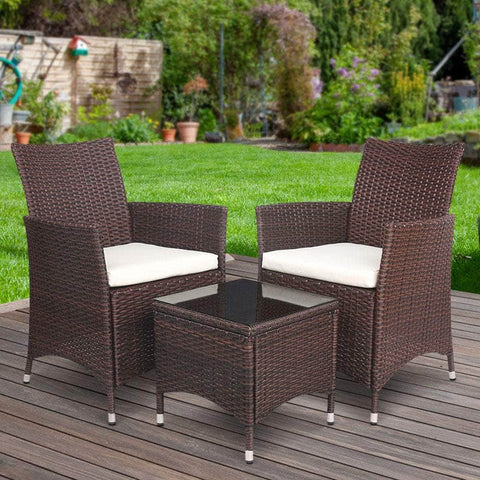 3pc Rattan Bistro Wicker Outdoor Furniture Set Brown