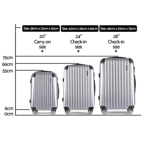 3pc Silver TSA Travel Luggage Set – Hard Case, Lightweight, Lock