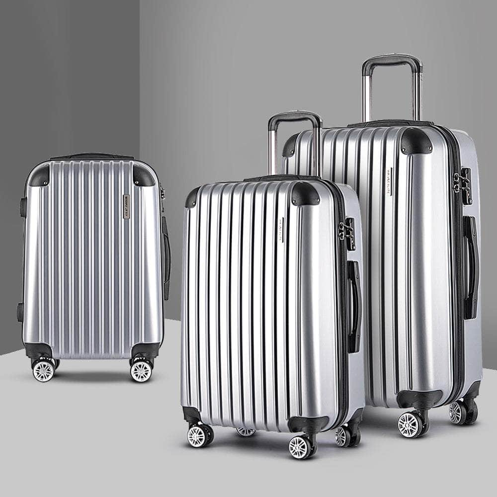 3pc Silver TSA Travel Luggage Set – Hard Case, Lightweight, Lock