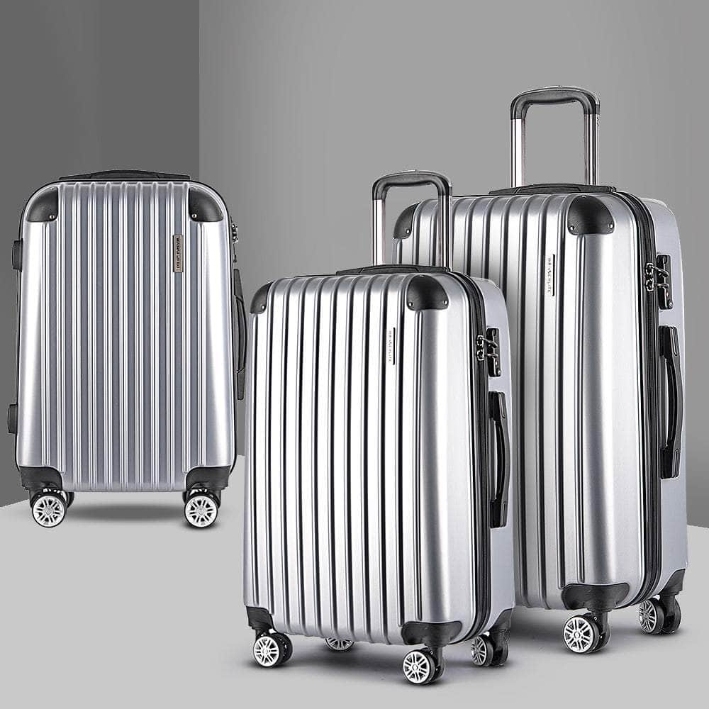 3pc Silver TSA Travel Luggage Set – Hard Case, Lightweight, Lock