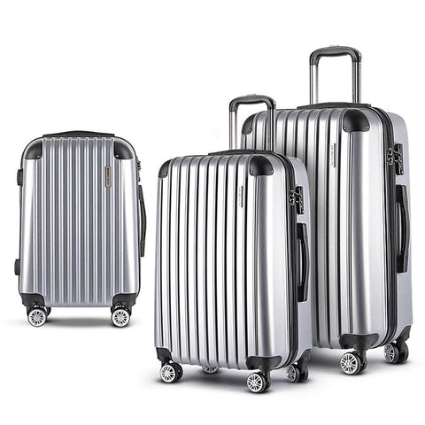 3pc Silver TSA Travel Luggage Set – Hard Case, Lightweight, Lock