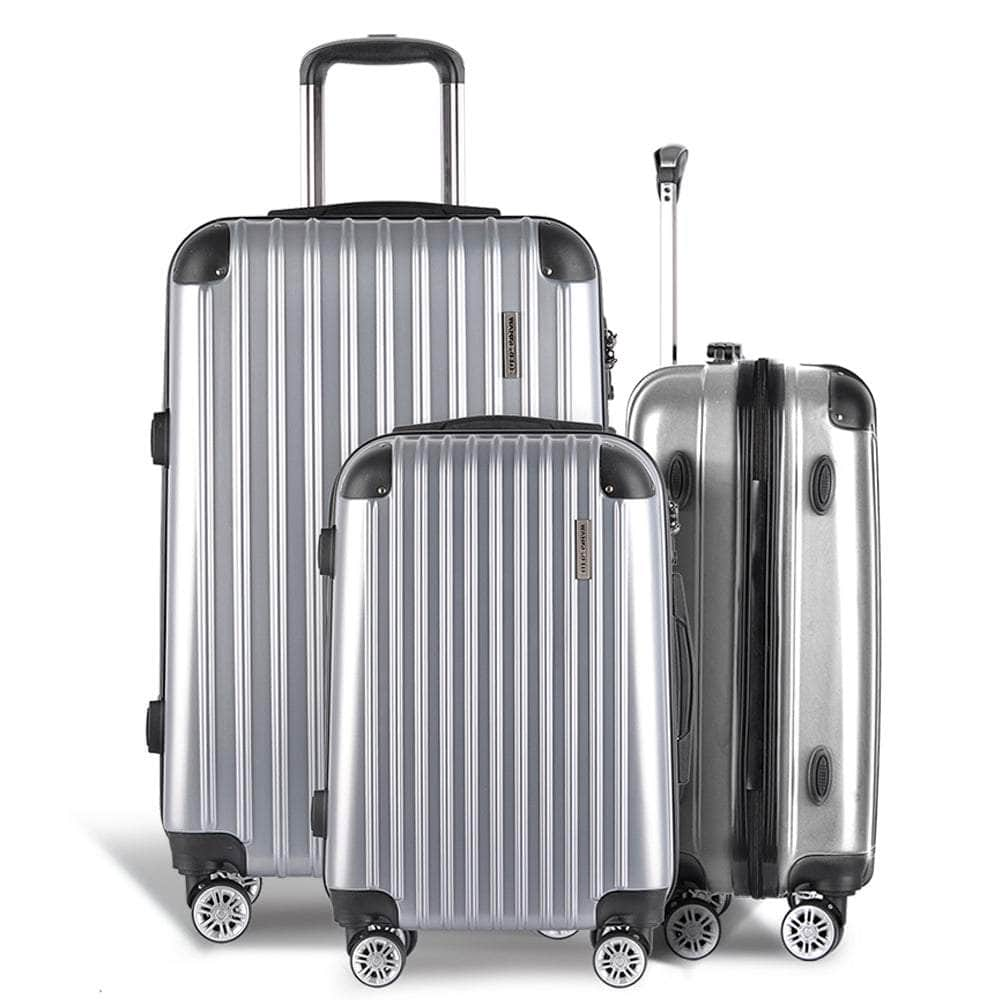 3pc Silver TSA Travel Luggage Set – Hard Case, Lightweight, Lock