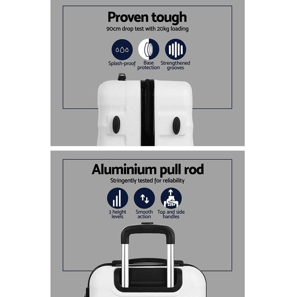 3pc White TSA Travel Luggage Set – Hard Shell, Strap