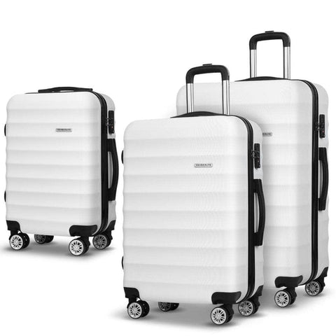 3pc White TSA Travel Luggage Set – Hard Shell, Strap