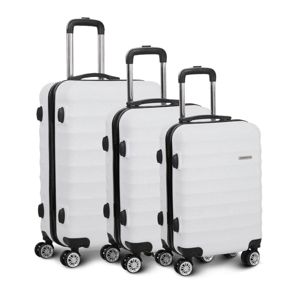 3pc White TSA Travel Luggage Set – Hard Shell, Strap