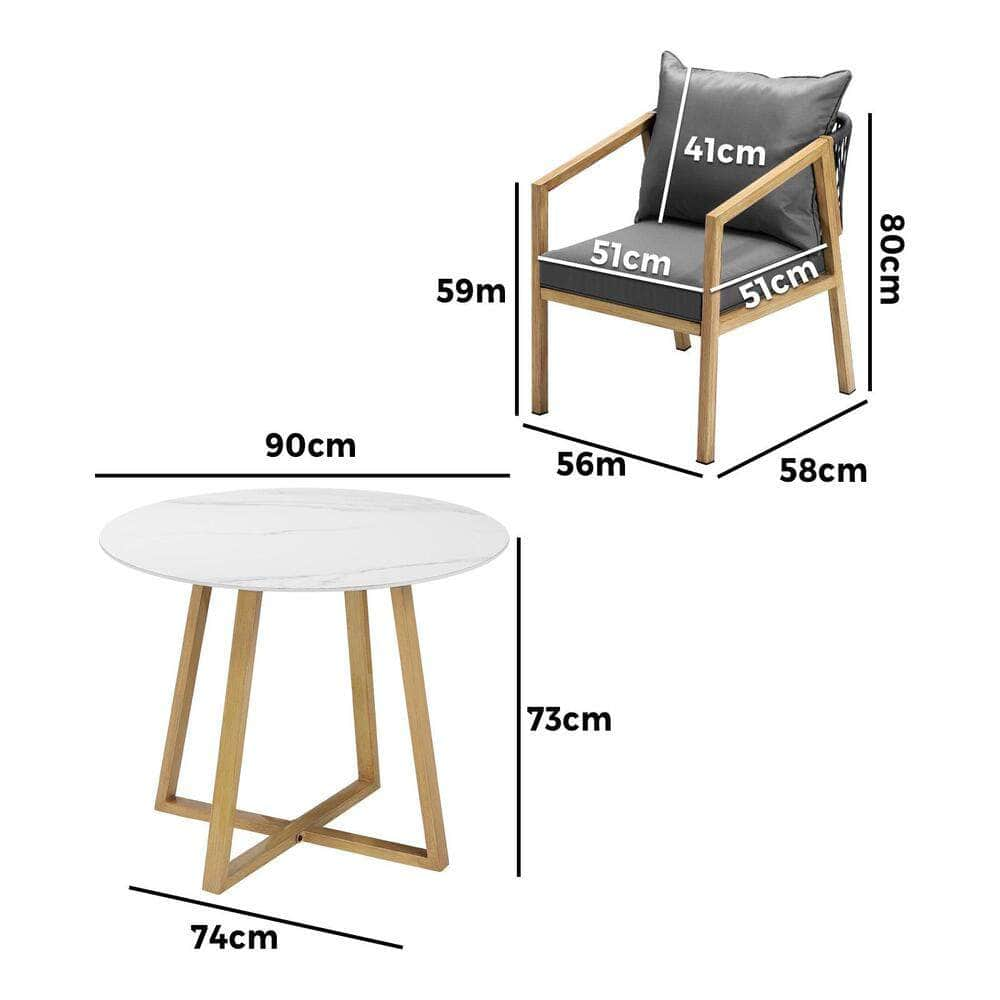 3PCS/5PCS Outdoor Dining Set 90cm Table&Lounge Chairs