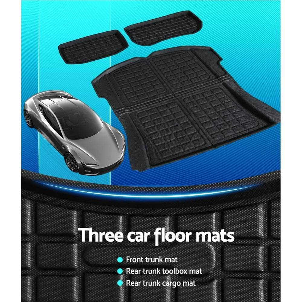 3PCS Car Rear Front Cargo Trunk Toolbox Luggage Rubber Mats