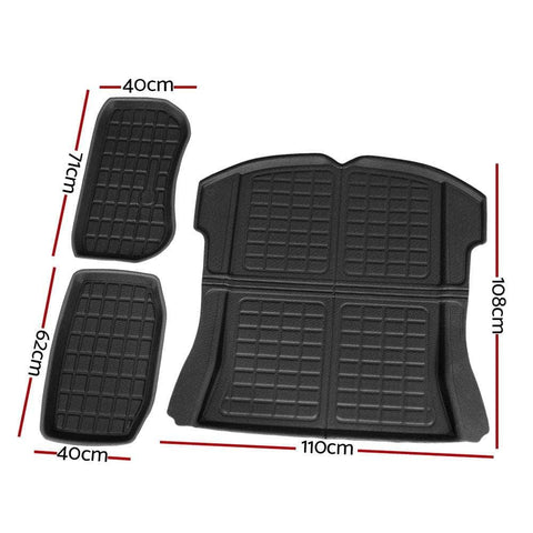 3PCS Car Rear Front Cargo Trunk Toolbox Luggage Rubber Mats