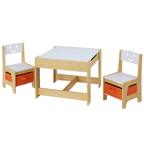 3Pcs Kids Table And Chairs Set Activity Chalkboard Toys Storage Box Desk