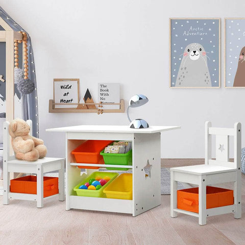 3Pcs Kids Table And Chairs Set Children Furniture Play Toys Storage Box