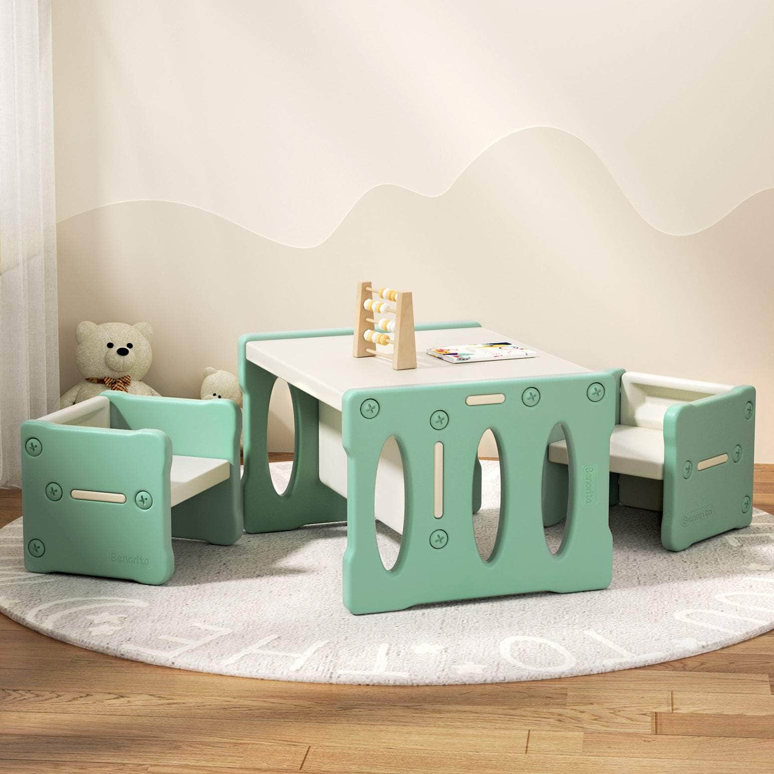 3Pcs Kids Table And Chairs Set Hdpe