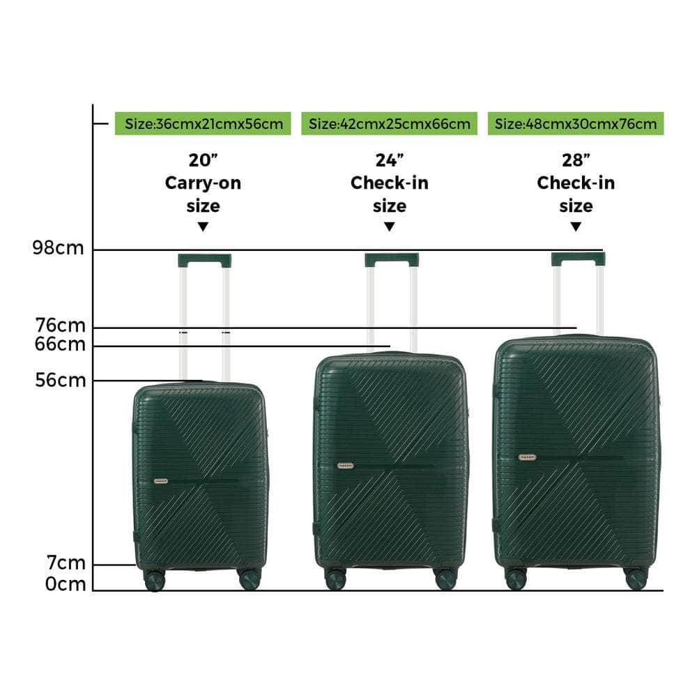 3PCS Luggage Suitcase Set Black/Green/Grey PP Case TSA Lock