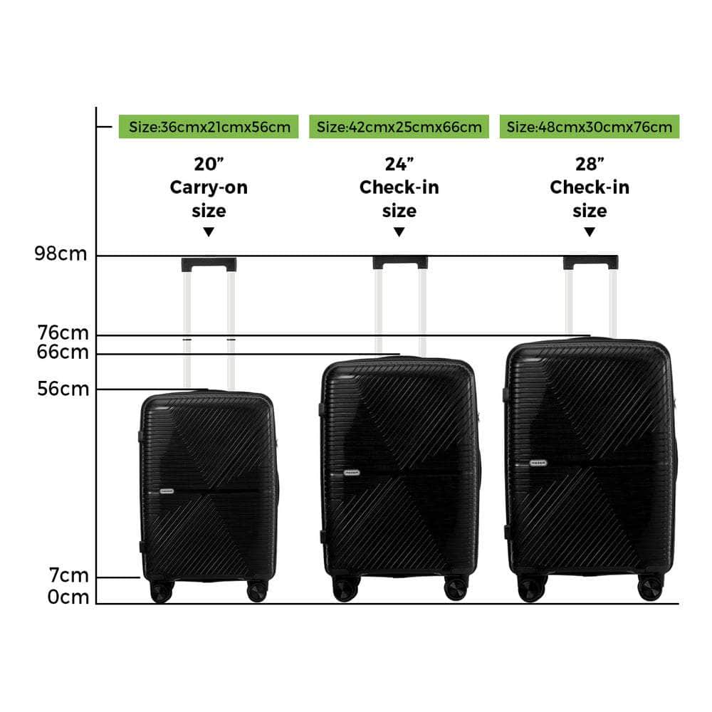 3PCS Luggage Suitcase Set Black/Green/Grey PP Case TSA Lock