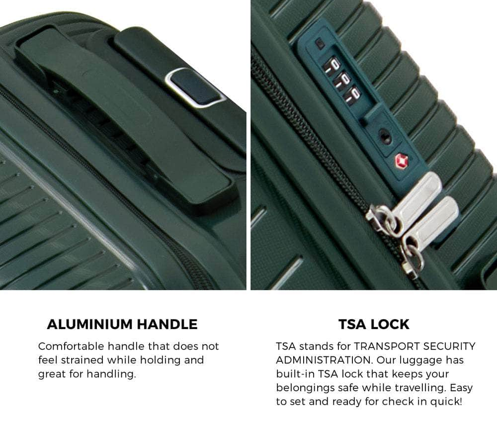 3PCS Luggage Suitcase Set Black/Green/Grey PP Case TSA Lock