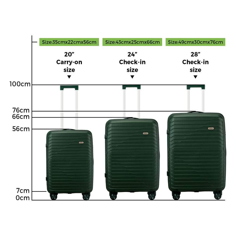 3PCS Luggage Suitcase Set TSA Lock Black/Green/Pink PP Case