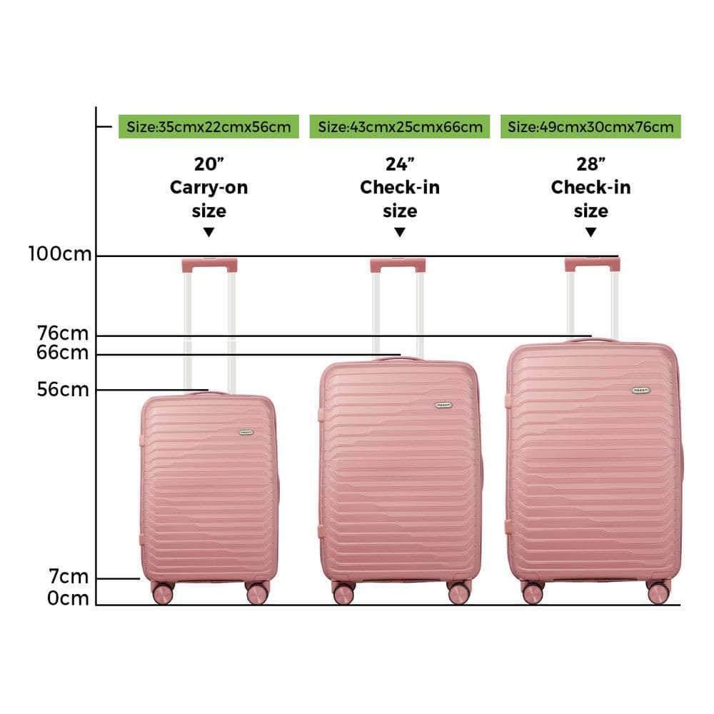 3PCS Luggage Suitcase Set TSA Lock Black/Green/Pink PP Case