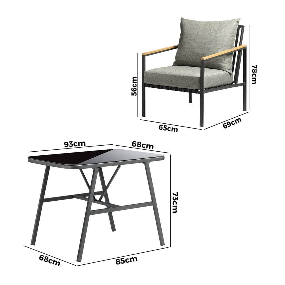 3PCS Outdoor Dining Set Garden Table and Chairs