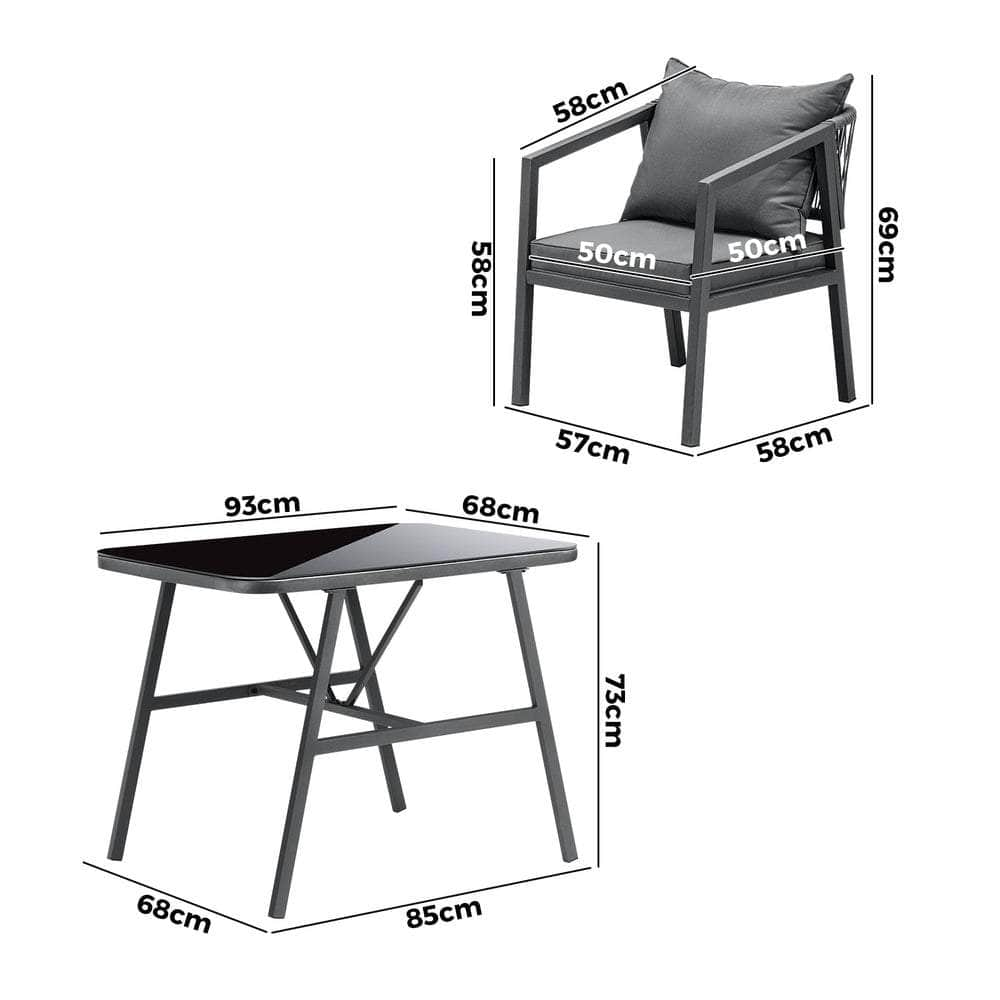 3PCS Outdoor Dining Setting Lounge Patio Furniture Table Chairs Set