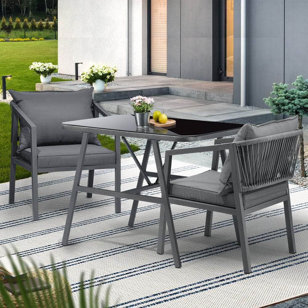 3PCS Outdoor Dining Setting Lounge Patio Furniture Table Chairs Set