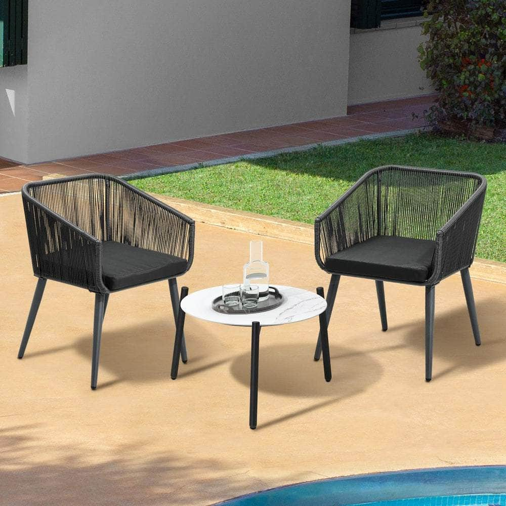 3PCS Outdoor Lounge Set 50cm Coffee Table Polyester Chair Rope