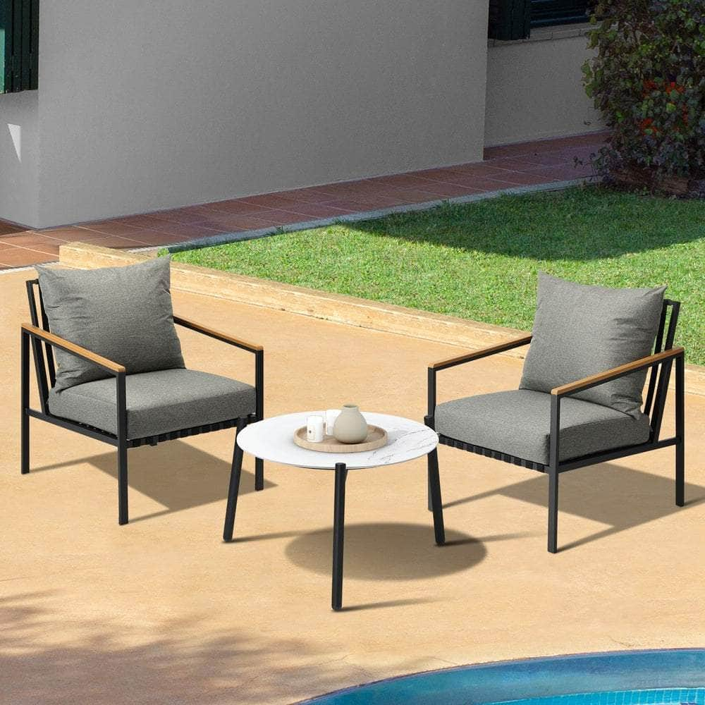 3PCS Outdoor Lounge Set Coffee Side Table with Chairs