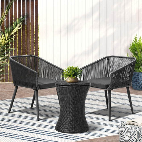 3PCS Outdoor Lounge Setting Ice Bucket Black/Brown Adjustable Table